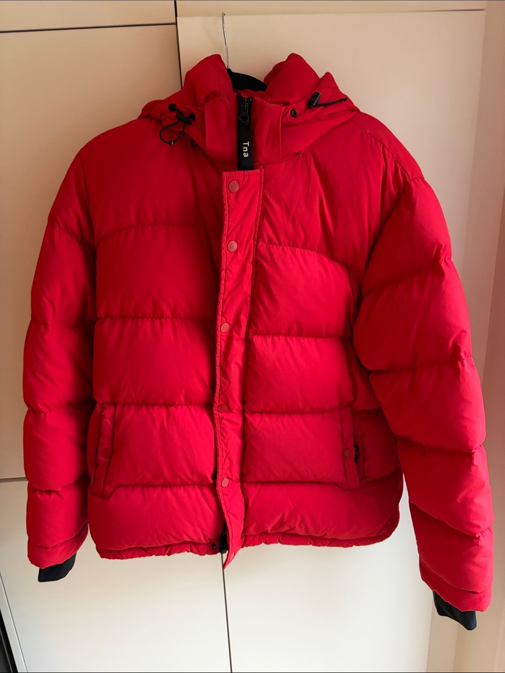 TNA  Bright Red Hooded Puffer Jacket Medium lightweight